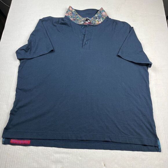 Robert Graham Mens Polo Shirt Blue Flip Contrast Collar Cotton Short Sleeve XXL - Picture 1 of 11